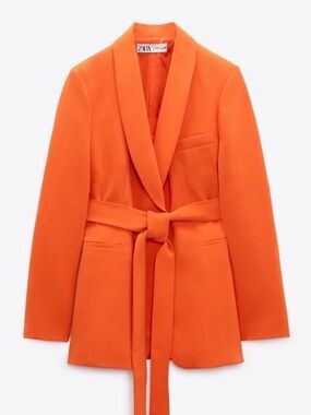 Zara Vibrant Orange Tie-Waist Blazer